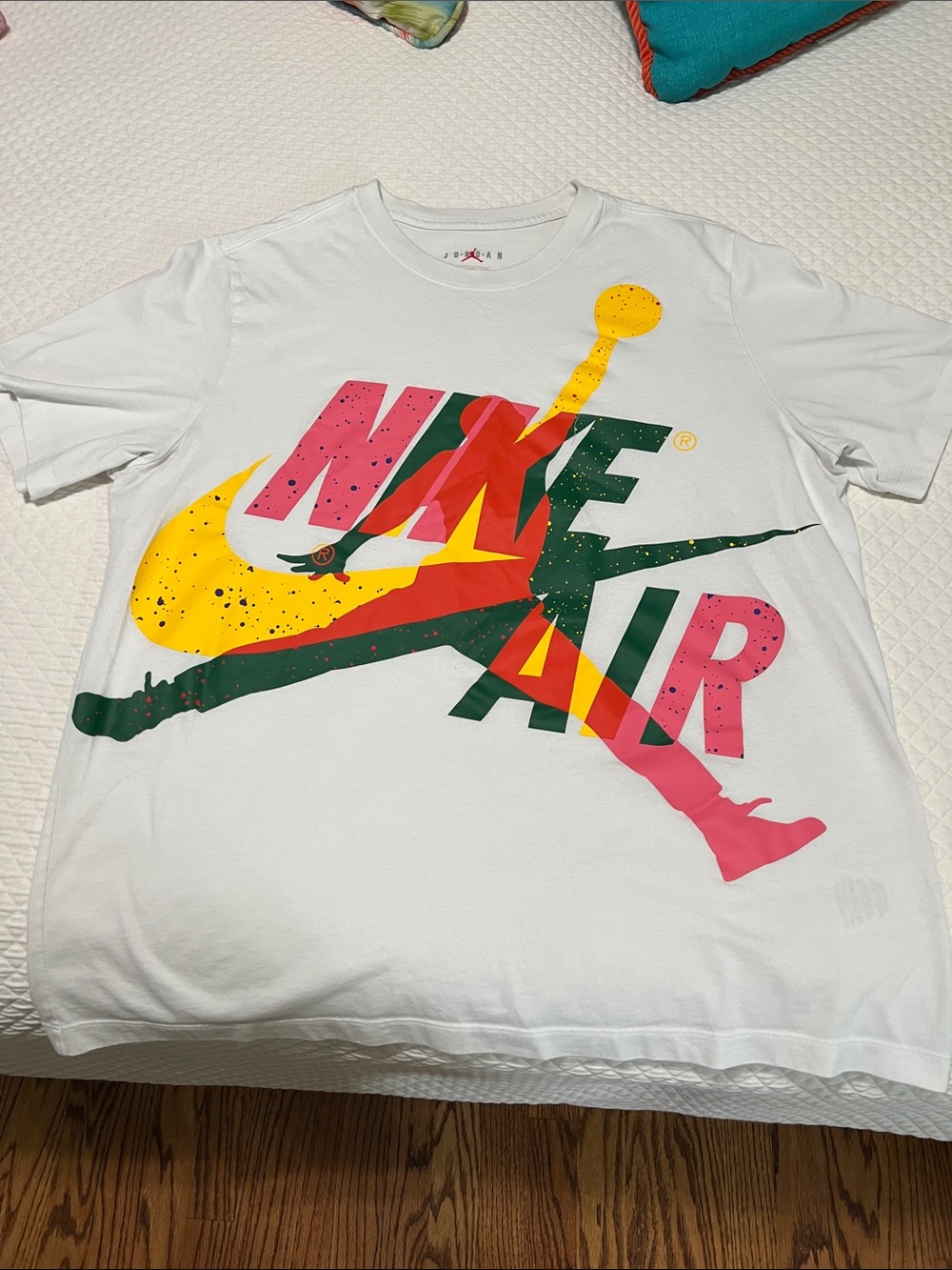 Jordan Unisex White Short Sleeve Tee with Multicolor Jumpman Graphic - Picture 3 of 6